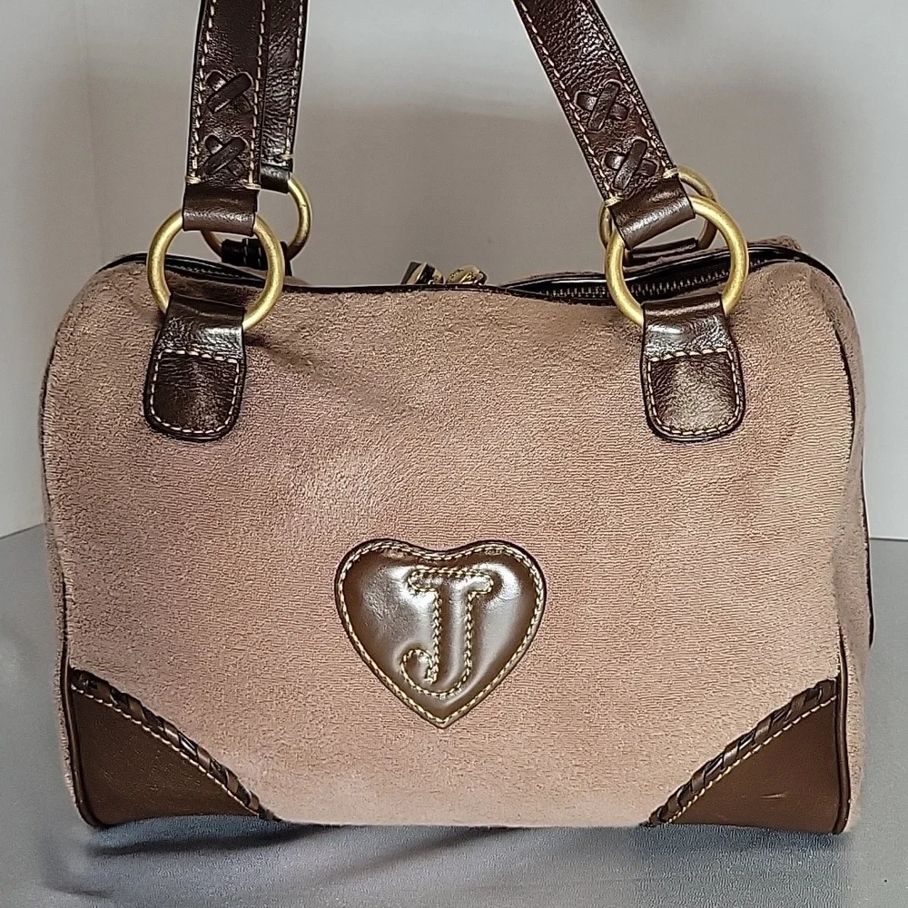 Y2k Vintage Juicy Couture Brown Terry Cloth Speedy Style Zip Around Purse Bag